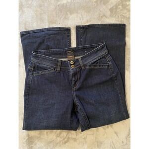 Ann Taylor Jeans Sz 4 Curvy Dark Blue Bootcut Stretch Low Rise‎ Casual Boho